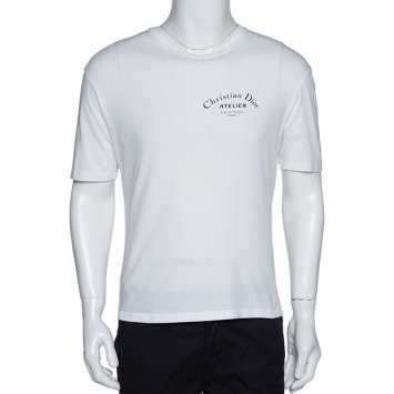 Pre Owned Dior Homme White Cotton Logo Print Short Sleeve T Shirt M 