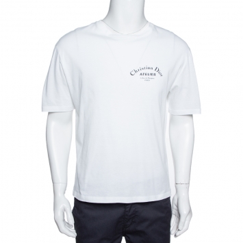 Pre Owned Dior Homme White Cotton Jersey Atelier Print T-Shirt L