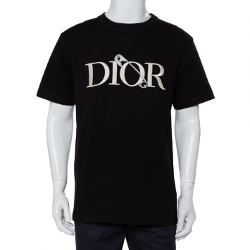 Pre Owned Dior X Judy Blame Black Cotton Logo Embroidered Crewneck T-Shirt L
