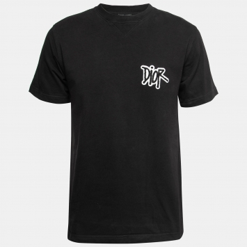 Pre Owned Dior Black Cotton Logo Embroidered Oversized T-Shirt M