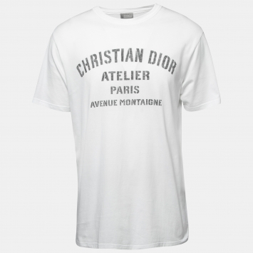 Pre Owned Dior White Jersey Atelier Print Crew Neck T-Shirt L