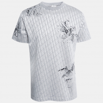 Pre Owned Dior Grey Oblique Jacquard Knit T-Shirt M