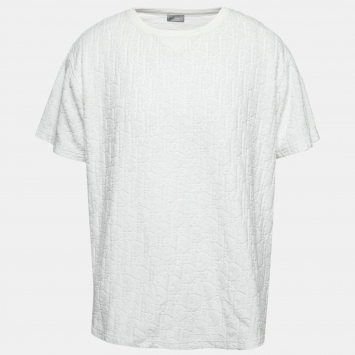 Pre Owned Dior White Oblique Patterned Cotton Half Sleeve T-Shirt XL