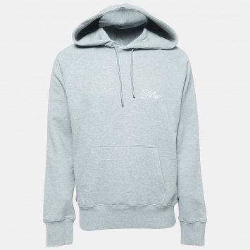 Pre Owned Dior Homme Grey Logo Embroidered Cotton Hoodie L