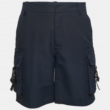 Pre Owned Dior Homme Navy Blue Nylon Blend Buckle Detailed Shorts S
