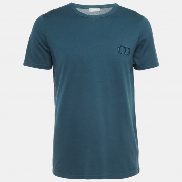 Pre Owned Dior Homme Teal Blue CD Embroidered Cotton Half Sleeve T-Shirt L