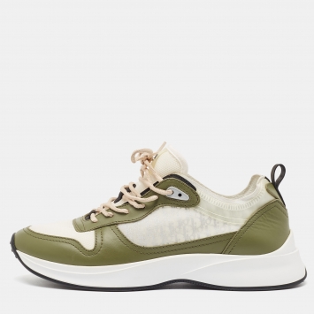 Pre Owned Dior Green/White Mesh and Leather Homme Low Top Sneakers Size 44