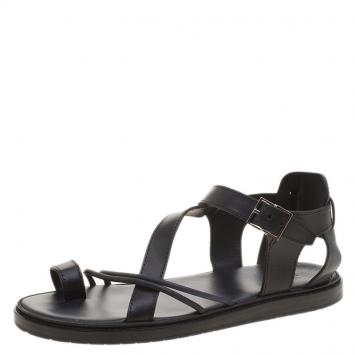 Pre Owned Dior Homme Black Leather Toe Ring Cross Strap Sandals Size 43.5