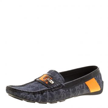 Pre Owned Dior Blue/Black Monogram Fabric and Leather Loafers Size 40