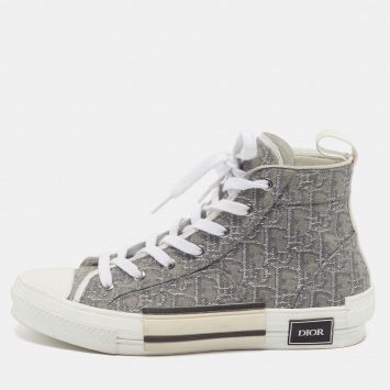 Pre Owned Dior B23 Size 40 Grey/Silver Oblique Jacquard High Top Sneakers