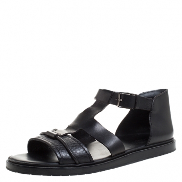 Pre Owned Dior Black Leather Open Toe Gladiator Flat Sandals Size 42.5
