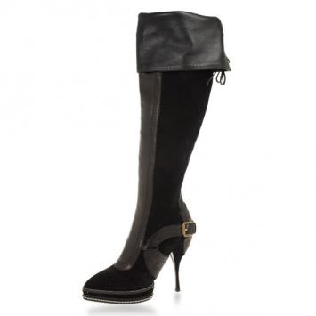 Pre Owned Christian Dior Black Suede &amp; Leather Lace Up Intrigante Over The Knee Boots Size 38