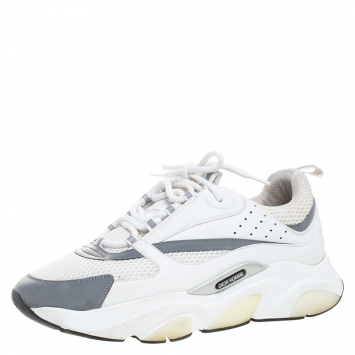 Pre Owned Dior Homme White/Grey Leather And Mesh B22 Sneakers Size 43