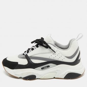 Pre Owned Dior White/Black Mesh and Leather B22 Sneakers Size 43.5 