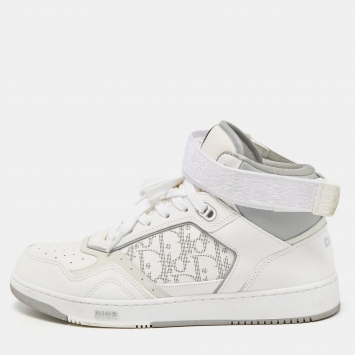 Pre Owned Dior White/Grey Leather B27 High Top Sneakers Size 42