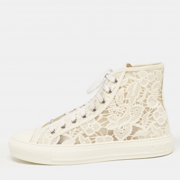 Pre Owned Dior White Canvas and  Lace B23 High Top Sneakers Size 42