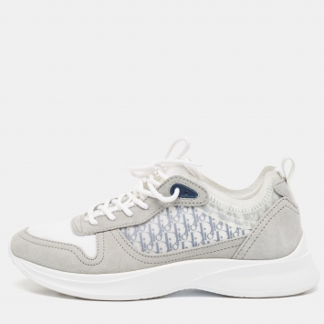 Pre Owned Dior Grey Oblique Mesh and Suede B25 Low Top Sneakers Size 41