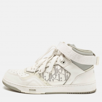 Pre Owned Dior White/Grey Leather B27 High Top Sneakers Size 42