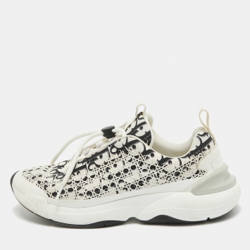 Pre Owned Dior White/Black Printed Fabric B24 Low Top Sneakers Size 42