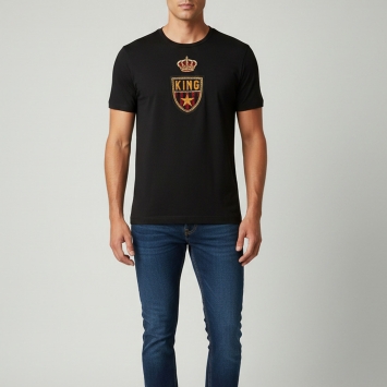 Pre Owned Dolce & Gabbana Black Jersey Crest Applique T-Shirt M 