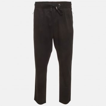 Pre Owned Dolce & Gabbana Black Logo Plaque Cotton Zip-Up Joggers XXXL 