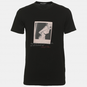 Pre Owned Dolce & Gabbana Black Cotton Marilyn Monroe Graphic Quote T-Shirt M