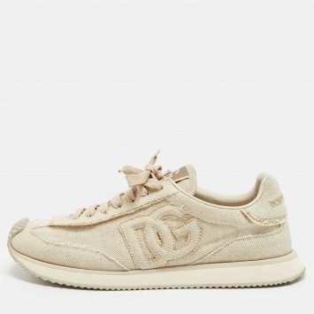 Pre Owned Dolce & Gabbana Cushion Size 42.5 Cream Canvas Lace Up Sneakers