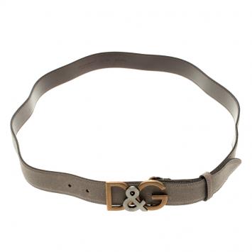 Pre Owned Dolce and Gabbana Taupe Suede Leather D&G Buckle Belt 105cm