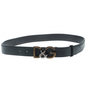 Pre Owned Dolce & Gabbana Dark Grey Leather D&G Buckle Belt 100cm