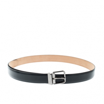 Pre Owned Dolce and Gabbana Navy Blue Leather Buckle Belt 115CM