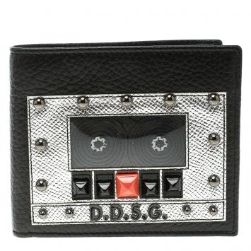 Pre Owned Dolce and Gabbana Black Leather Bottalato Radio 6 CC Bifold Wallet