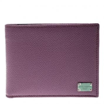 Pre Owned Dolce and Gabbana Lilac Leather Bifold Wallet 