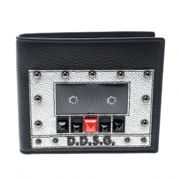 Pre Owned Dolce and Gabbana Black Leather Bottalato Radio 6 CC Bifold Wallet
