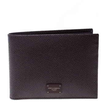 Pre Owned Dolce & Gabbana Burgundy Leather Bifold Wallet