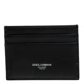 Pre Owned Dolce and Gabbana Black Vitello Leather Card Holder