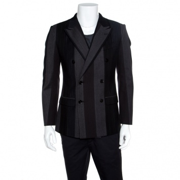 Pre Owned Dolce and Gabbana Colorblock Striped Wool Double Breasted Blazer S