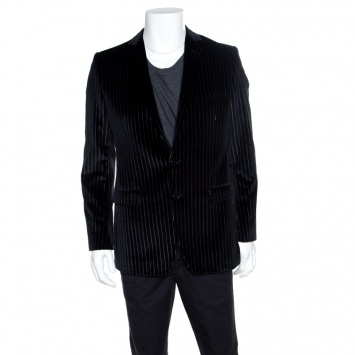 Pre Owned Dolce and Gabbana Black Striped Velvet Martini Blazer M