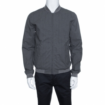 Pre Owned Dolce and Gabbana Printed and Striped Rib Trim Reversible Bomber Jacket L