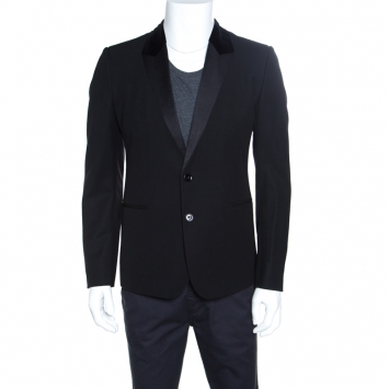 Pre Owned Dolce and Gabbana Black Wool Blend Velvet Trim Blazer M
