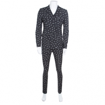 Pre Owned Dolce and Gabbana Black Skull Printed Wool 3 Piece Suit S