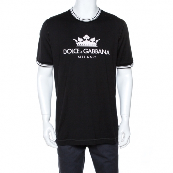Pre Owned Dolce & Gabbana Black Crown Logo Print Cotton T-Shirt XXL