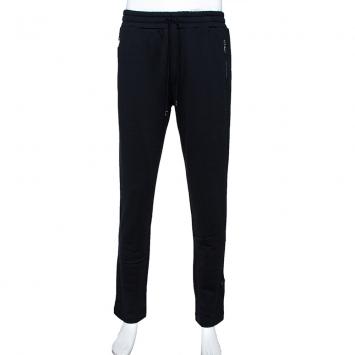 Pre Owned Dolce & Gabbana Navy Blue Cotton Logo Silver Plate Detail Sweatpants IT 50