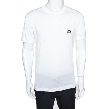 Pre Owned Dolce & Gabbana White Cotton Logo Patch T Shirt IT 44