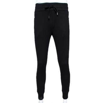 Pre Owned Dolce & Gabbana Black Stretch Cotton Rubberized Plate Track Pants IT 44