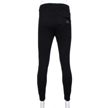 Pre Owned Dolce & Gabbana Black Stretch Cotton Rubberized Plate Track Pants IT 52