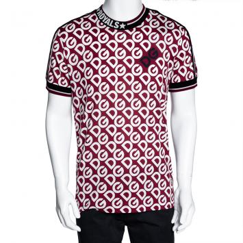 Pre Owned Dolce & Gabbana Red DG Mania Print Cotton Jersey T Shirt IT 44