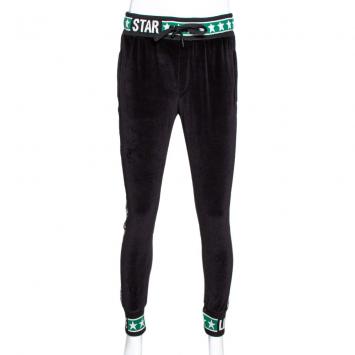 Pre Owned Dolce & Gabbana Black DG Mania Print Cotton Stretch Knit Details Track Pants IT 46