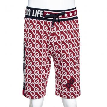 Pre Owned Dolce & Gabbana Red DG Mania Print Jersey Shorts IT 46