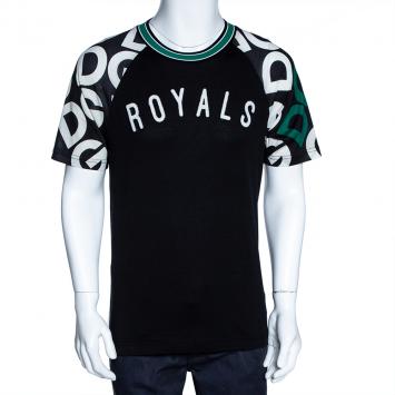 Pre Owned Dolce & Gabbana Black DG Mania Print Cotton Jersey Crew Neck T Shirt M