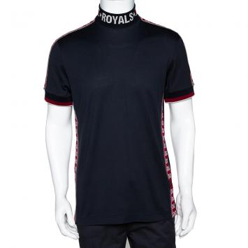 Pre Owned Dolce & Gabbana Dark Blue Cotton Logo Bands Mock Neck T Shirt IT 44